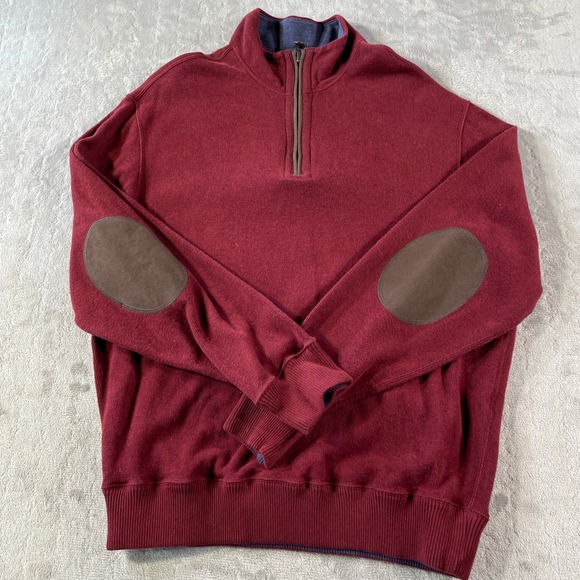Cremieux Sweater Mens Large Red Blue 1/4 Zip Reversible Elbow Patches Office - Picture 1 of 9